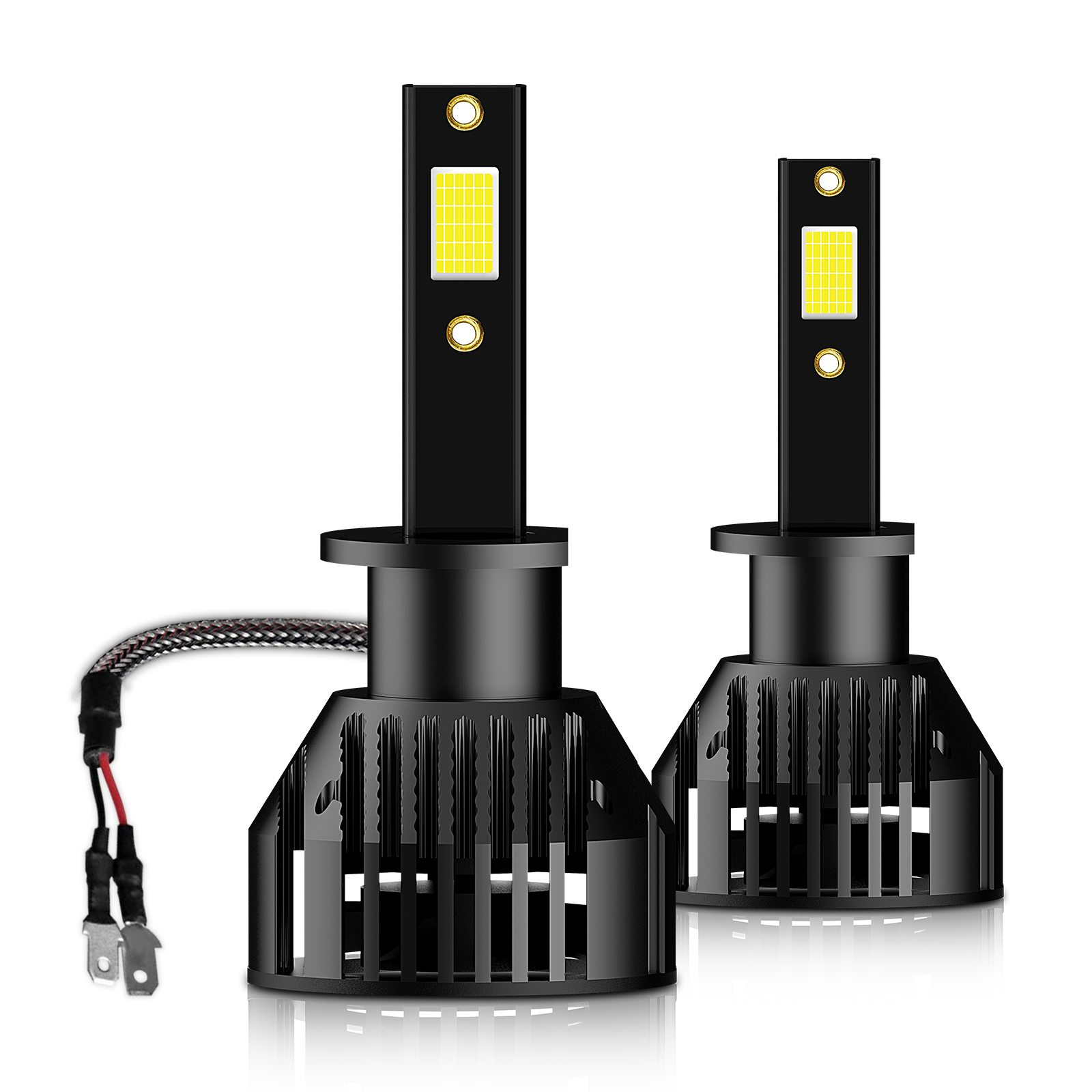 (2 Bulbs)3-IB H1 Automotive Headlight LED Bulbs, DOB LED Chips 24W 4800LM 9-16V IP65