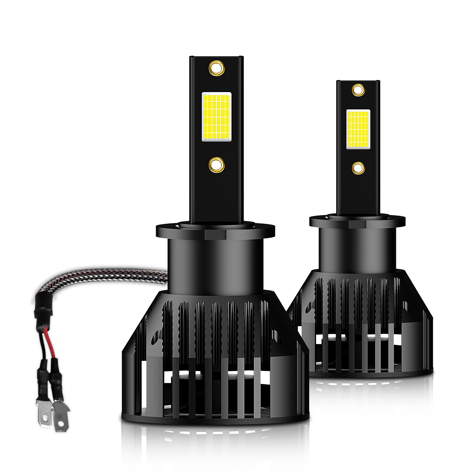(2 Bulbs)3-IB H3 Automotive Headlight LED Bulbs, DOB LED Chips 24W 4800LM 9-16V IP65