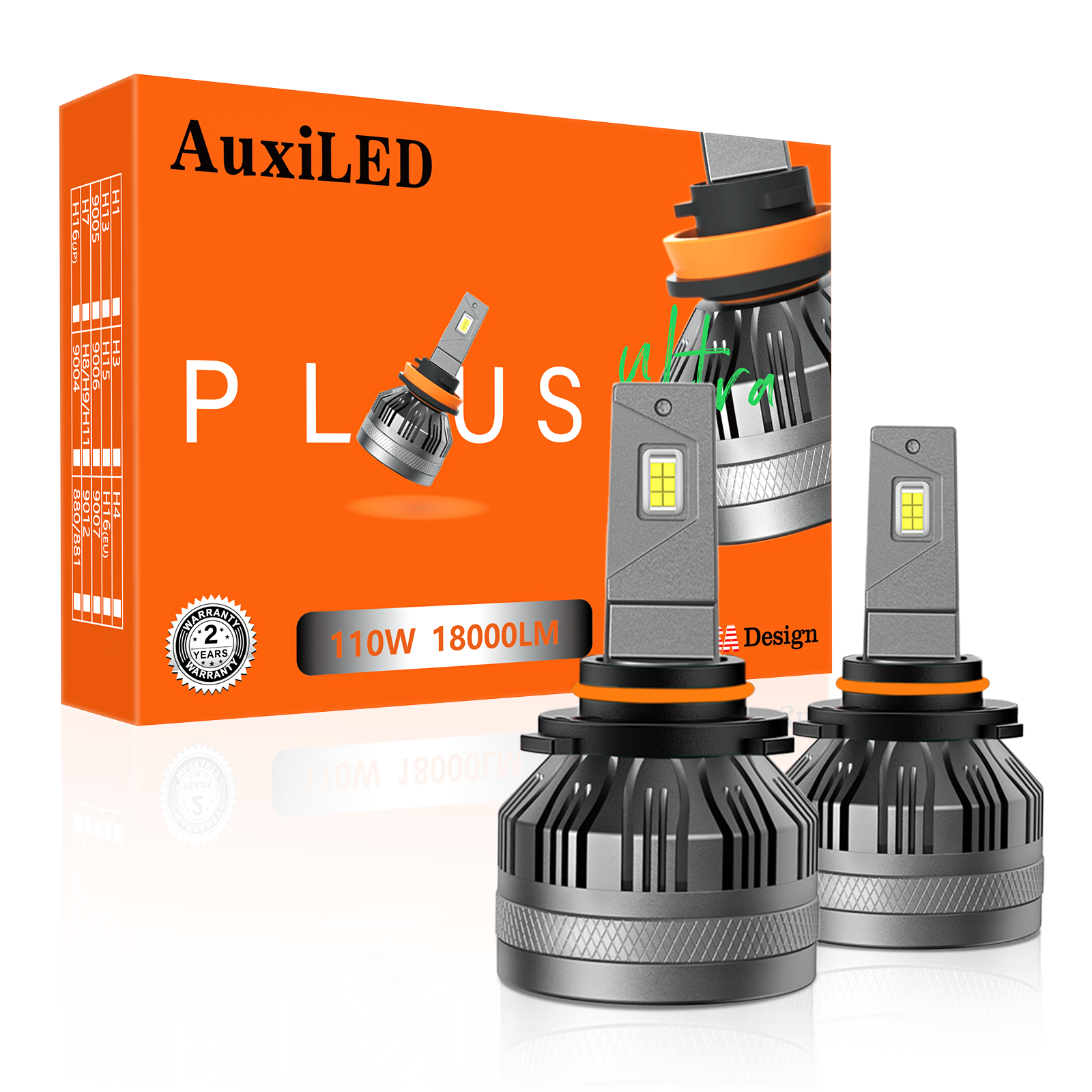 AUXILED N26 Series LED Headlight Bulbs – 9005 / 9006 / 9012 Available – 55W 9000LM 6500K CANBUS IP68 – Fit Chevy RAM Jeep Euro Car Solutions