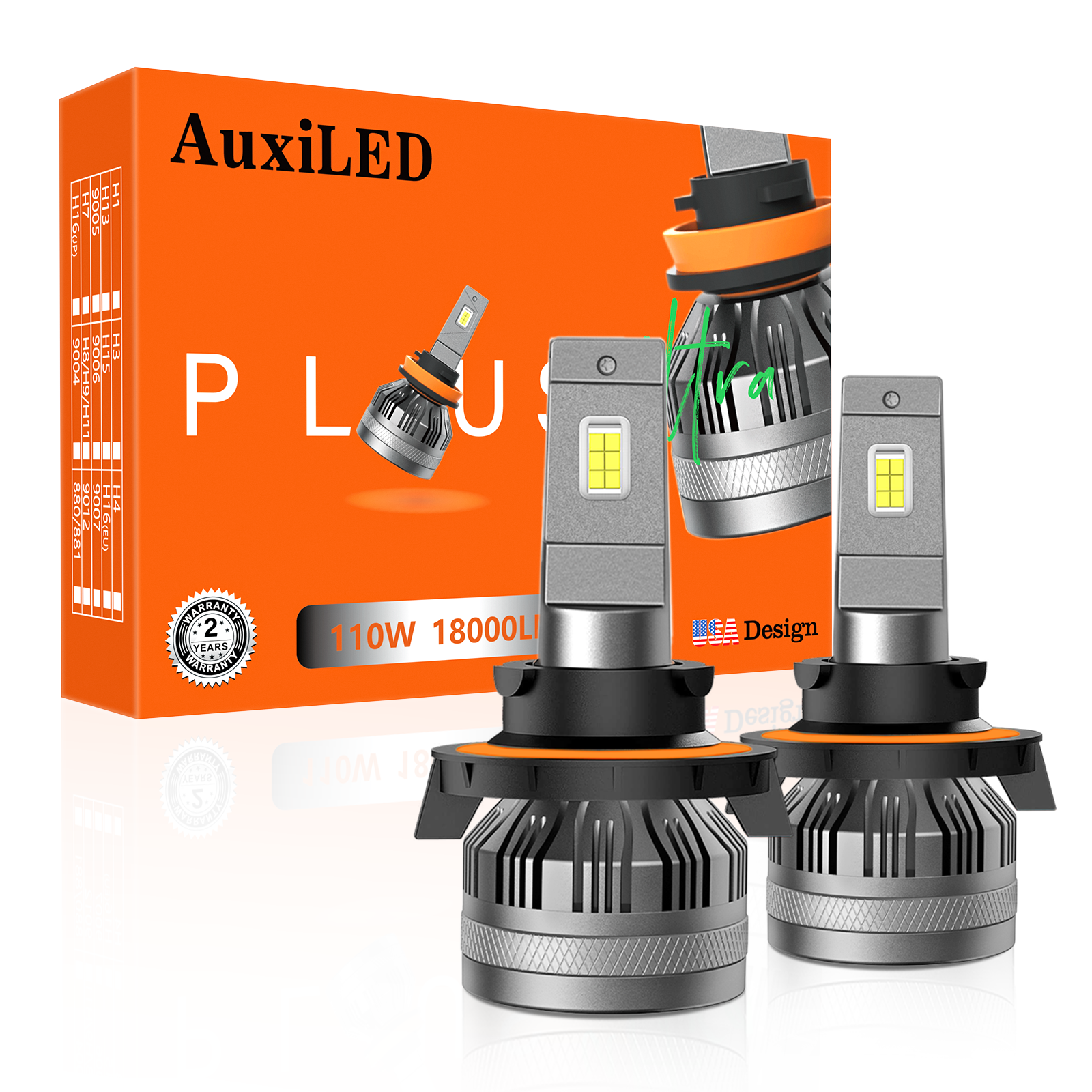 AUXILED N26 H13 LED Headlight Bulbs – 55W 9000LM 6500K CANBUS Ready IP68 – Fit Chevy RAM Jeep Euro Car Solutions